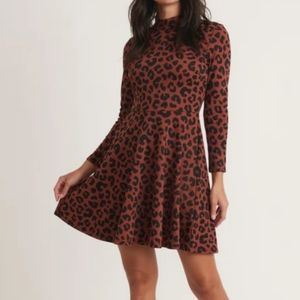 Marine Layer Tyra Mock Neck Mini Dress in Cheetah size XL